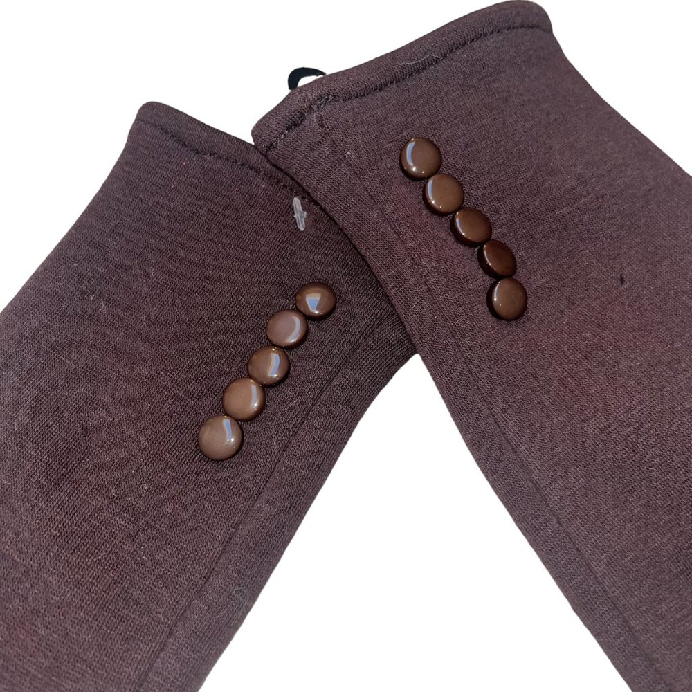 BYOS,  Women's, Chocolate Brown, Gloves w/Faux Fur Lining & Button Details - Picture 4 of 4